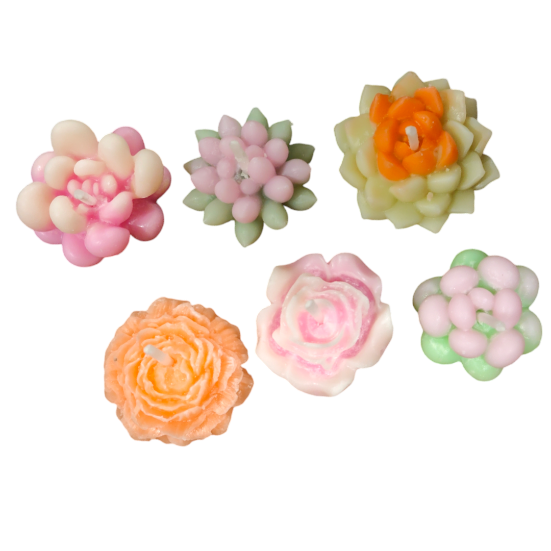 Assorted 10 Small Flower & Succulent Candles - Handmade