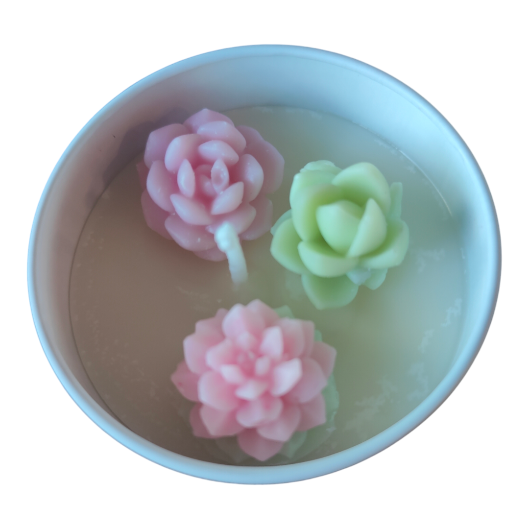 Succulent Candle in a Tin container(Lemoncello Creme Favor)